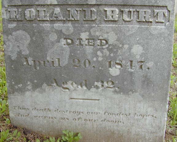 Tombstone of Roland Burt, Holyoke, MA