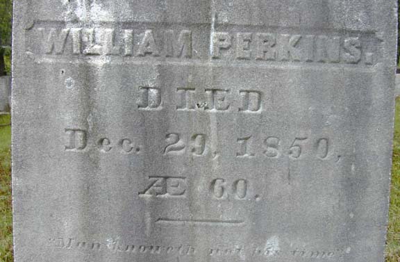 Tombstone of William Perkins, Holyoke, MA