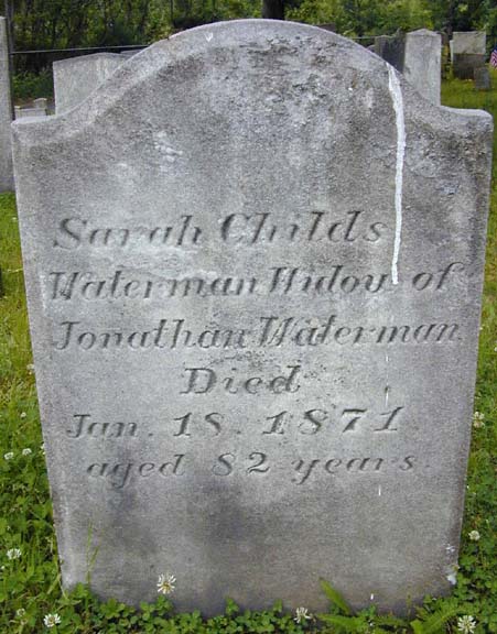 Tombstone of Sarah Childs Waterman, Holyoke, MA