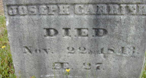 Tombstone of Joseph Carrier, Holyoke, MA