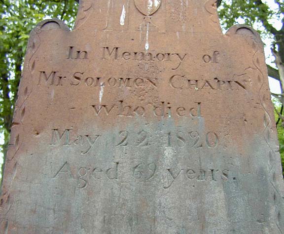 Tombstone of Solomon Chapin, Holyoke, MA