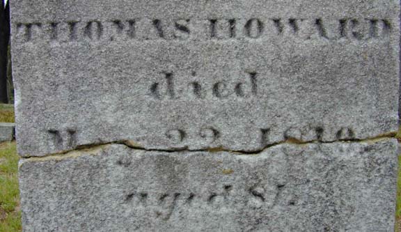 Tombstone of Thomas Howard, Holyoke, MA
