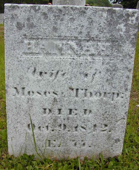 Tombstone of Hannah Thorp, Holyoke, MA